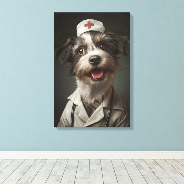Cute Hund som fungerar som sjuksköterska Canvastryck (Insitu (trägolv))