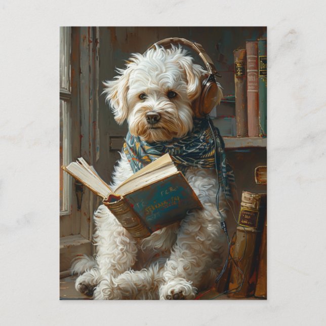 Cute Hund som läser A Bok Vykort (Framsida)