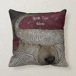 Cute hund sover medan hon är klädd för julklump kudde