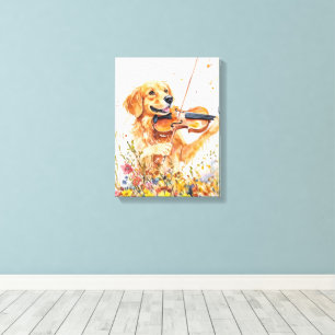 Cute Hund spelar en fiolin Canvastryck