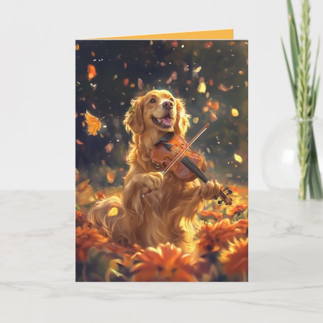 Cute Hund spelar upp violin-mappat kort (Framsida)