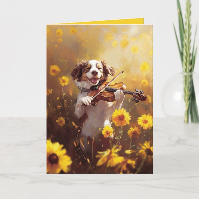 Cute Hund spelar upp violin-mappat kort (Framsida)