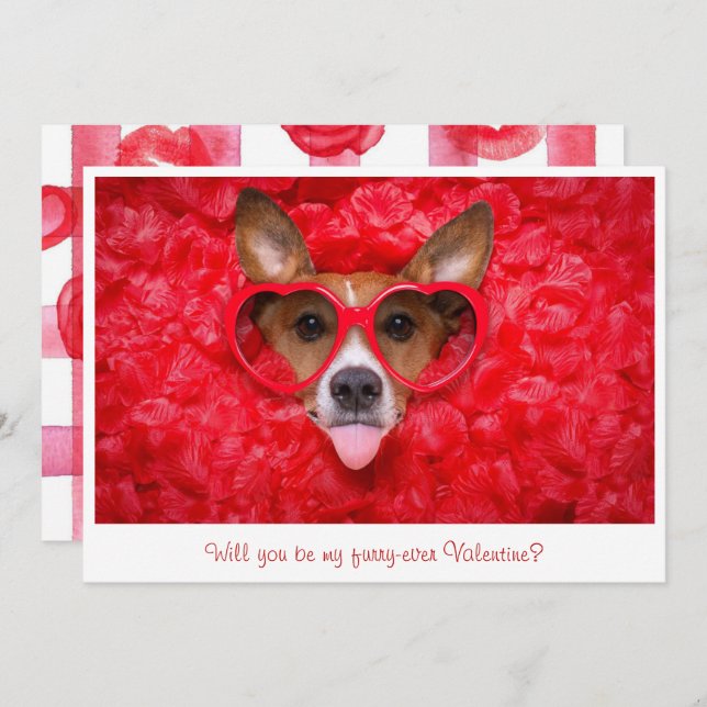 Cute Hund Sunglass Red Watercolor Valentine Card Anteckningskort (Fram/baksida)