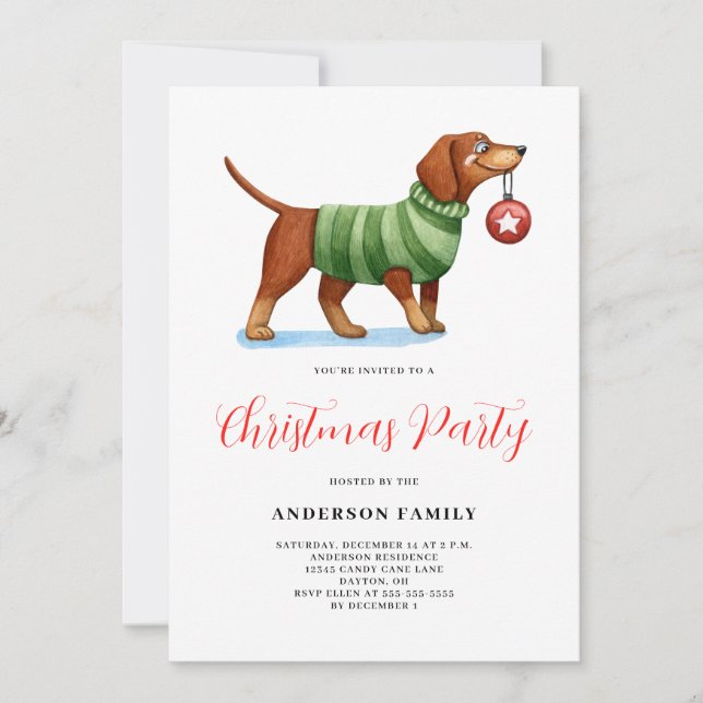Cute Hund Sweater jul Party Inbjudningar (Framsida)