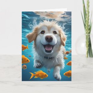 Cute Hund Swimming med fiskens blankkort Kort