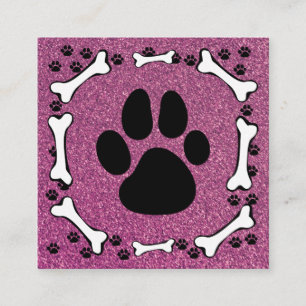 Cute Hund Tassar Bones Rosa Glitter Pet Service Fyrkantigt Visitkort
