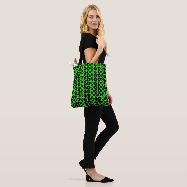 Cute Hund Tote Bag in Lime Green and Black Tygkasse (På modell)
