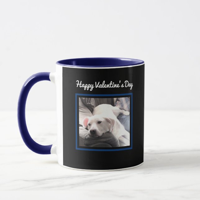 Cute Hund Two Photo Navy Blue Valentines day Mugg (Vänster)