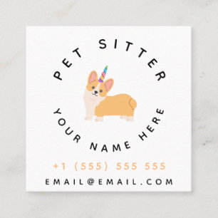 Cute Hund Unicorn Pet Sitter Hotel Animal Care Vet Fyrkantigt Visitkort