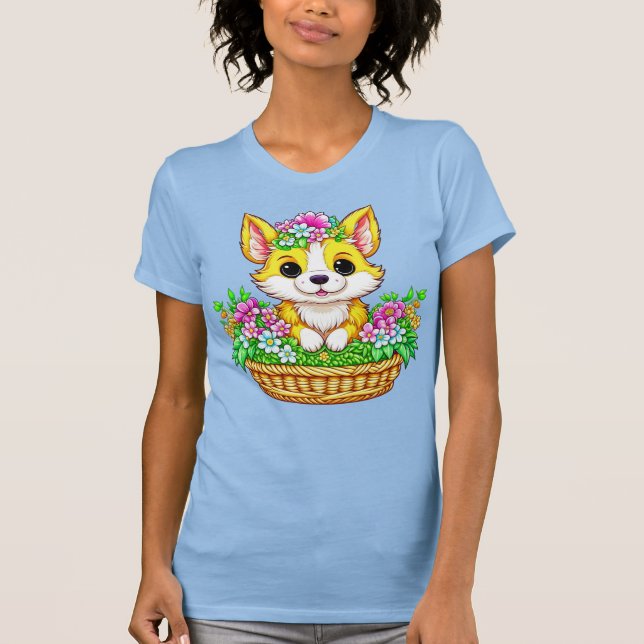 Cute Hund vår Påsk i Flowers T Shirt (Framsida)
