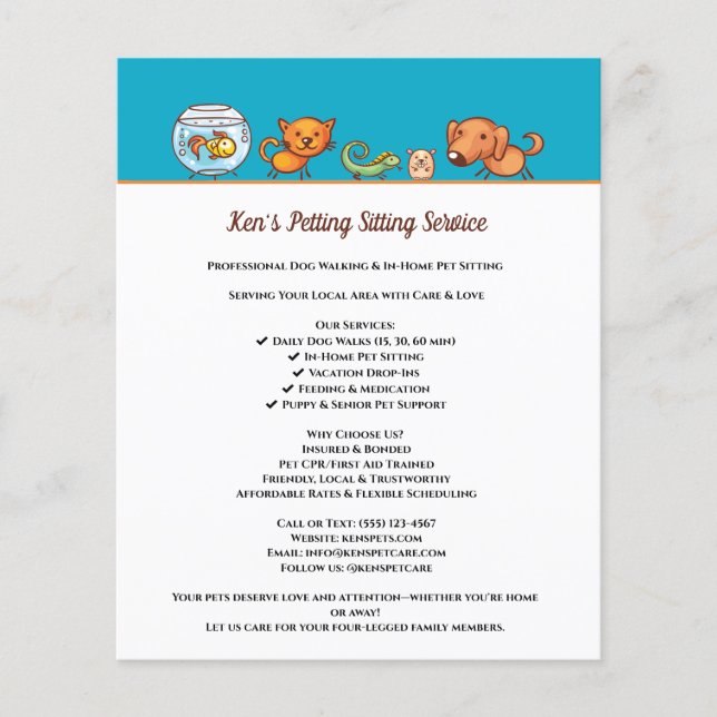 Cute Hund Walking Animal Care Pet Service Flygblad (Framsidan)