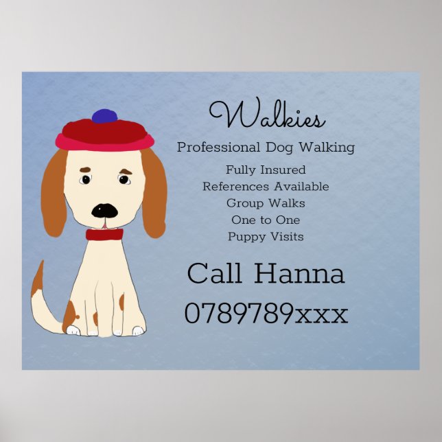 Cute Hund Walking Hund Grooming Business on Blue Poster (Framsidan)