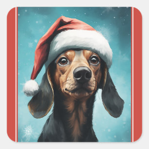 Cute Hund Wearing Santa Hat Dachshund jul Fyrkantigt Klistermärke