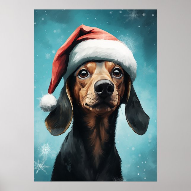 Cute Hund Wearing Santa Hat Dachshund jul Poster (Framsidan)