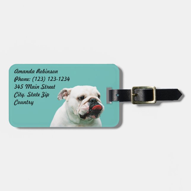 Cute hund white Bulldog Bagagebricka (Horisontell Framsida)