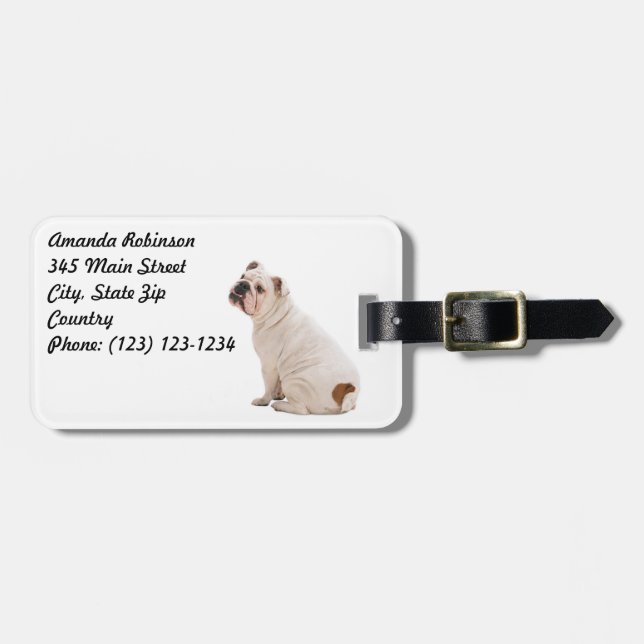 Cute hund white bulldog bagagebricka (Horisontell Framsida)