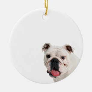 Cute hund white Bulldog Julgransprydnad Keramik