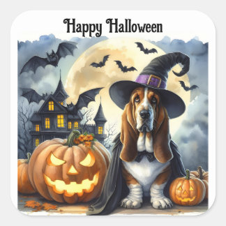 Cute Hund Witch Halloween Sticker Fyrkantigt Klistermärke