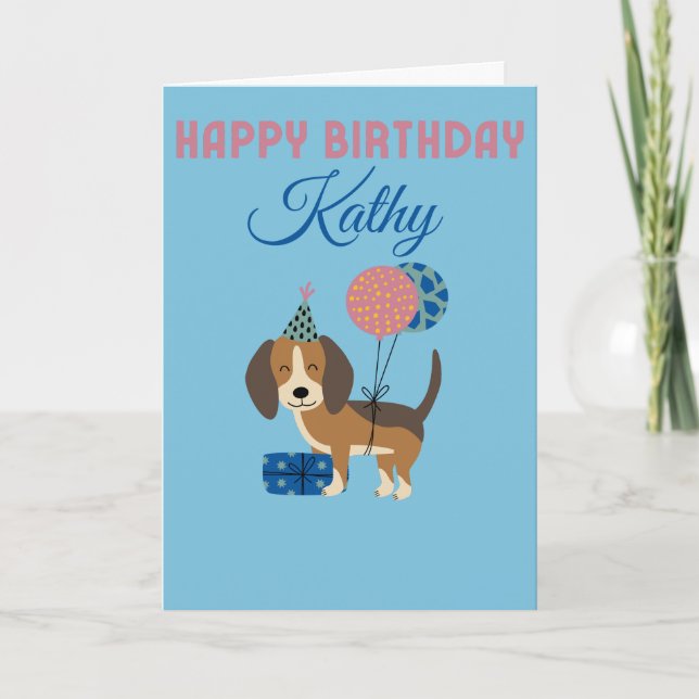 CUTE HUND with BALLOONS BIRTHDAY CARD Kort (Framsida)