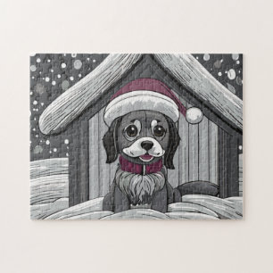 Cute Hund with Santa had in Snö Pussel