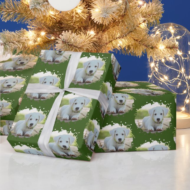 Cute Hundälskare Personlig Photo Mönster Grönt Presentpapper (Helgdagar)