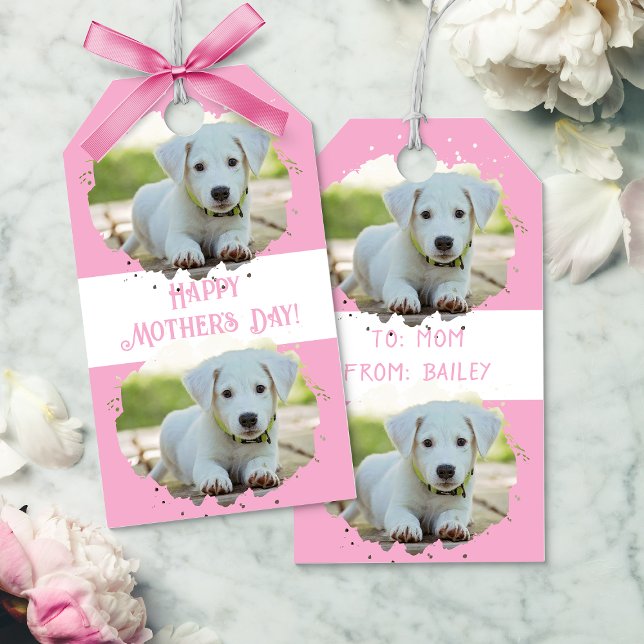 Cute Hundälskare Personlig Photo Mönster Rosa Presentetikett (Cute Dog Lovers Personalized Photo Pattern Pink Gift Tags)