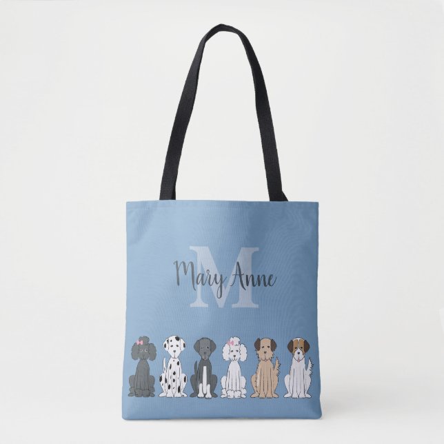 Cute Hundälskares Monogram Blue Tygkasse (Framsida)