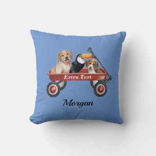 Cute Hundar & Bird in Red Wagon, DIY Namn/Message Kudde