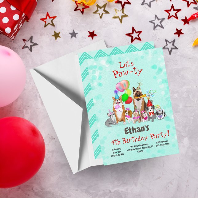 Cute Hundar Birthday-firandet Låt oss Tass-ty Inbjudningar (Skapare uppladdad)