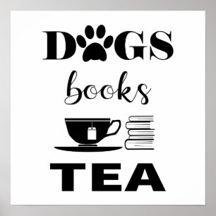 Cute Hundar Bokar Hett Tea Modern Typography Poster