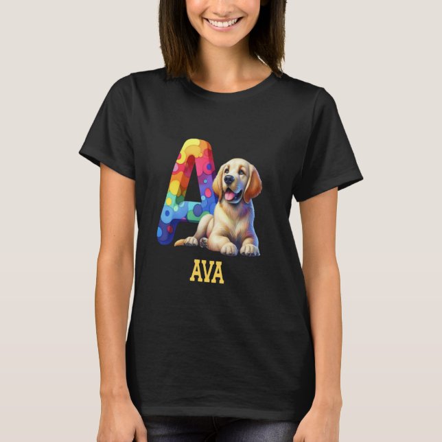 Cute Hundar Brev Ava Namn Rainbow Hund T Shirt (Framsida)