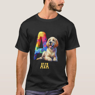 Cute Hundar Brev Ava Namn Rainbow Hund T Shirt