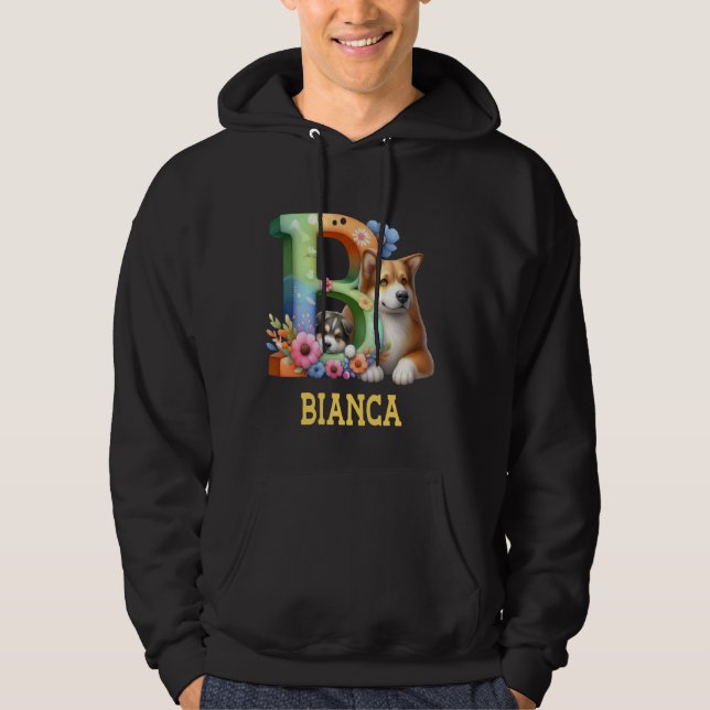 Cute Hundar Brev Bianca Namn Rainbow Hund Hoodie (Framsida)
