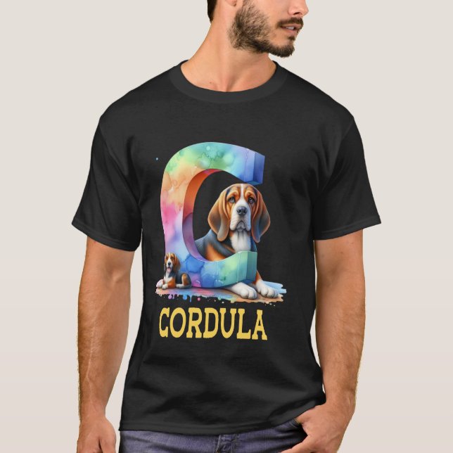 Cute Hundar Brev Cordula Namn Rainbow Hund T Shirt (Framsida)