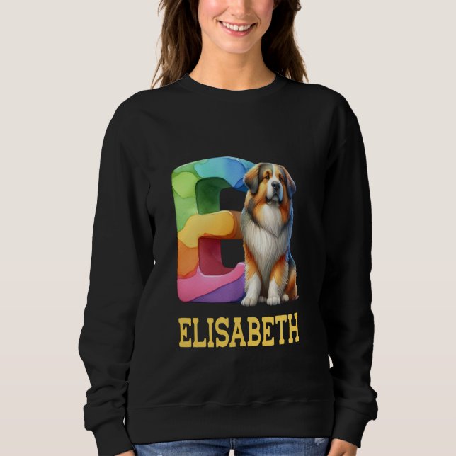 Cute Hundar Brev Elisabeth Namn Rainbow Hund T Shirt (Framsida)