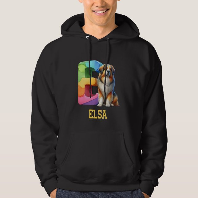 Cute Hundar Brev Elsa Namn Rainbow Hund Hoodie (Framsida)