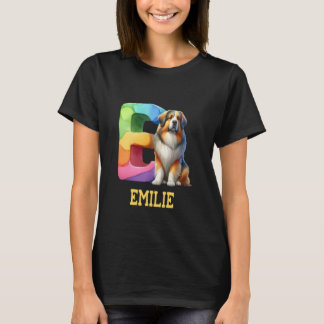 Cute Hundar Brev Emilie Namn Rainbow Hund T Shirt