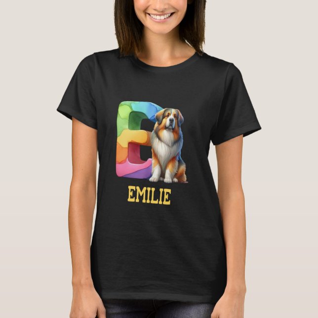 Cute Hundar Brev Emilie Namn Rainbow Hund T Shirt (Framsida)