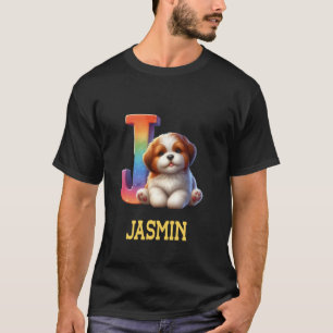 Cute Hundar Brev Jasmin Namn Rainbow Hund T Shirt