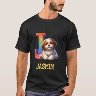 Cute Hundar Brev Jasmin Namn Rainbow Hund T Shirt