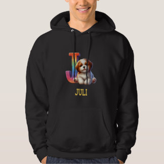 Cute Hundar Brev Juli Namn Rainbow Hund Hoodie