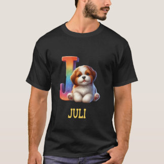 Cute Hundar Brev Juli Namn Rainbow Hund T Shirt