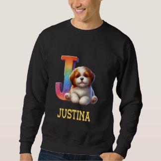 Cute Hundar Brev Justina Namn Rainbow Hund Lång Ärmad Tröja