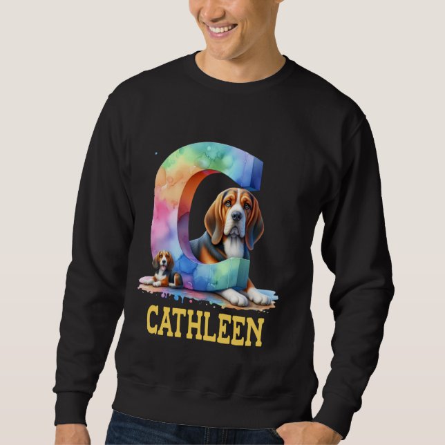 Cute Hundar Brev-katleen Namn Rainbow Hund Lång Ärmad Tröja (Framsida)
