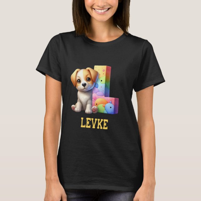 Cute Hundar Brev Levke Namn Rainbow Hund T Shirt (Framsida)