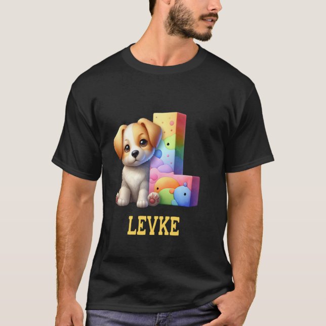Cute Hundar Brev Levke Namn Rainbow Hund T Shirt (Framsida)