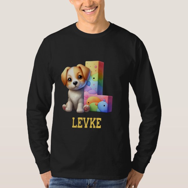 Cute Hundar Brev Levke Namn Rainbow Hund T Shirt (Framsida)