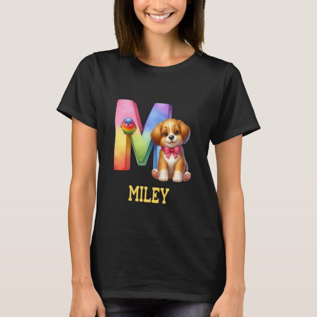 Cute Hundar Brev Miley Namn Rainbow Hund T Shirt (Framsida)