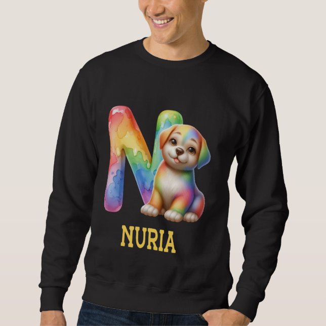 Cute Hundar Brev Nuria Namn Rainbow Hund Lång Ärmad Tröja (Framsida)