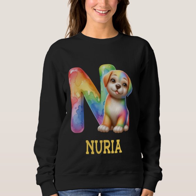 Cute Hundar Brev Nuria Namn Rainbow Hund T Shirt (Framsida)